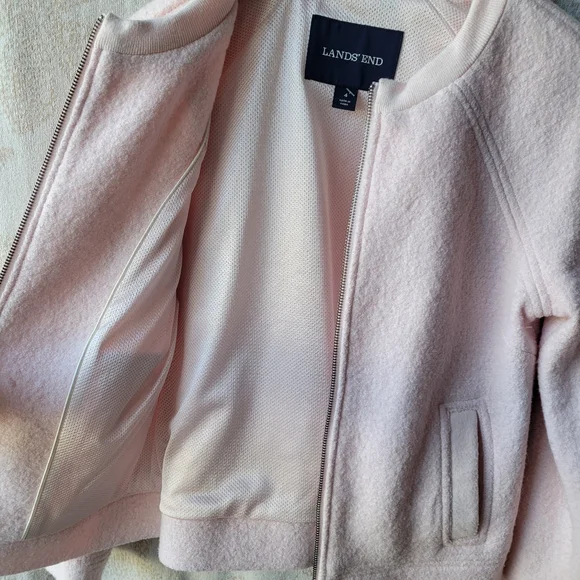Lands' End Light Pink Wool-Blend Bomber Jacket Size 4 Full Zip Front Pockets - Picture 10 of 13